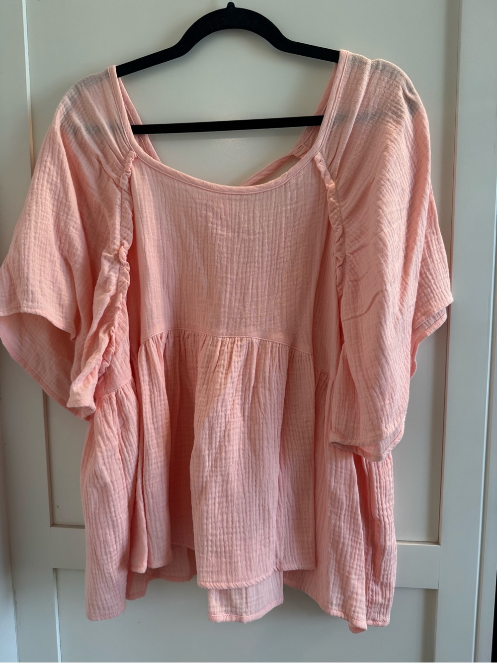Relaxed Cotton Gauze Peasant Tunic in Light Pink